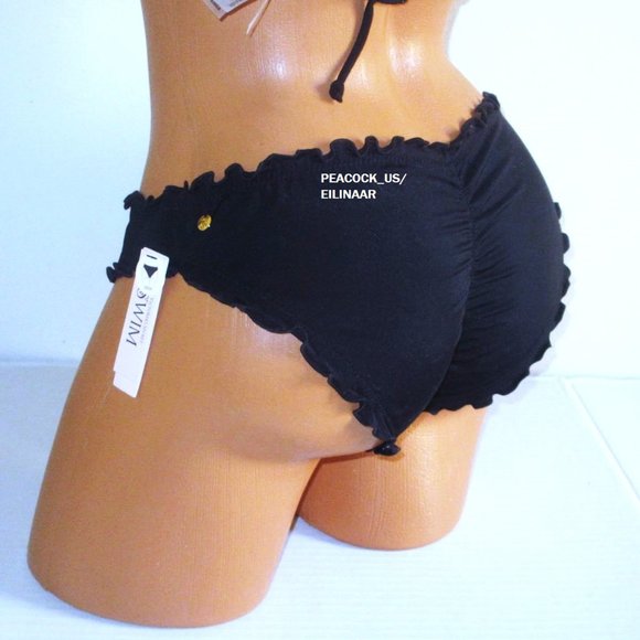 32C/S VICTORIAS SECRET Swim Push-Up Top Bikini Set Ruffle Cheeky Bottom Black - Picture 3 of 11